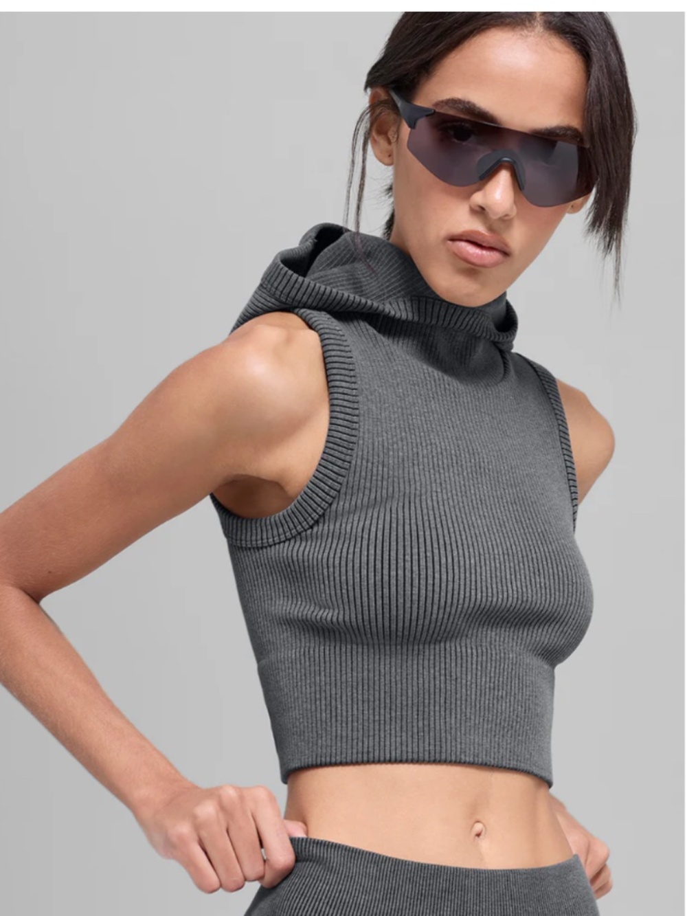 Seamless Two Tone Rib Hooded Vest - Dark Misty Grey Heather
